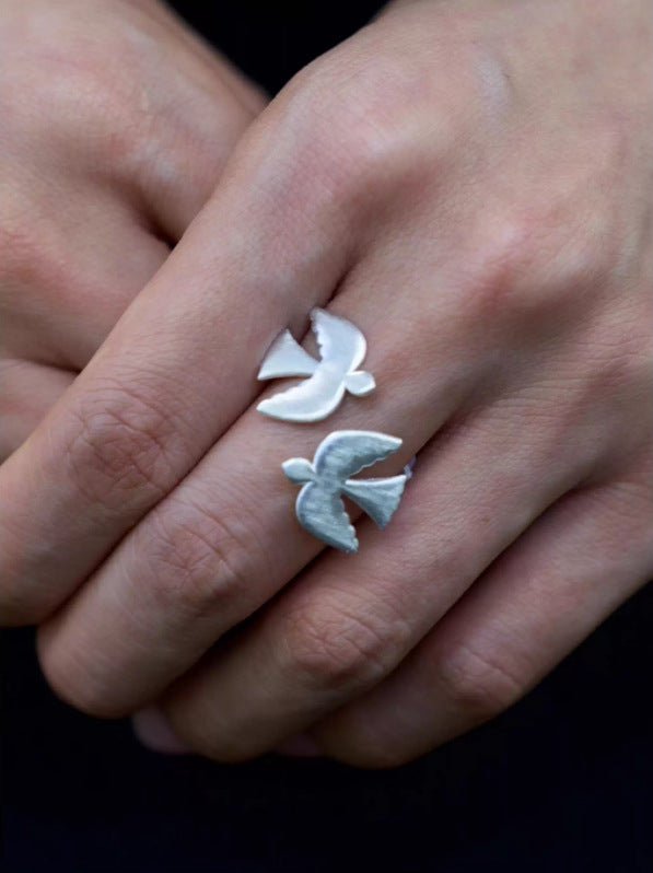 925 Sterling Silver Double Flying Bird Open Ring - floysun