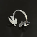 925 Sterling Silver Double Flying Bird Open Ring - floysun