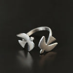 925 Sterling Silver Double Flying Bird Open Ring - floysun
