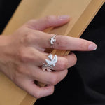 925 Sterling Silver Double Flying Bird Open Ring - floysun