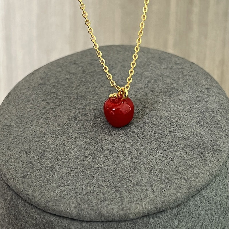 925 Sterling Silver Enamel Apple Pendant Necklace - floysun