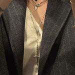 925 Sterling Silver Heart Cross Lariat Necklace - floysun