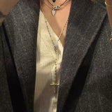 925 Sterling Silver Heart Cross Lariat Necklace - floysun