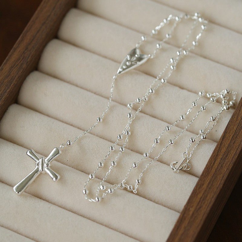 925 Sterling Silver Heart Cross Lariat Necklace - floysun