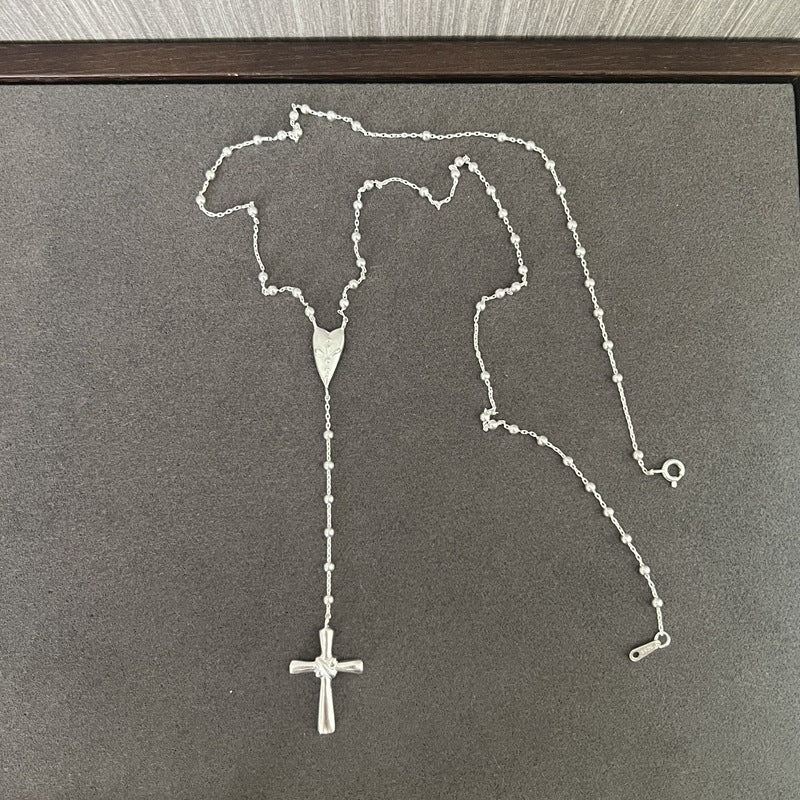 925 Sterling Silver Heart Cross Lariat Necklace - floysun