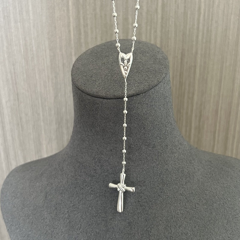 925 Sterling Silver Heart Cross Lariat Necklace - floysun