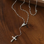 925 Sterling Silver Heart Cross Lariat Necklace - floysun