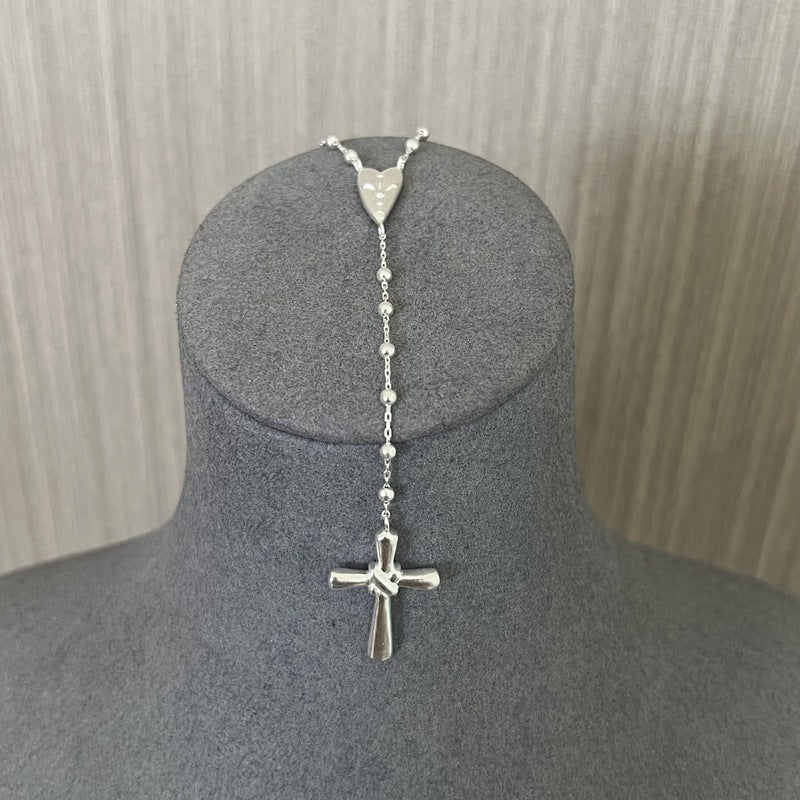 925 Sterling Silver Heart Cross Lariat Necklace - floysun