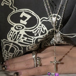 925 Sterling Silver Heart Cross Lariat Necklace - floysun