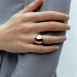 925 Sterling Silver High-Polish Sculptural Oval Signet Ring - floysun