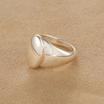 925 Sterling Silver High-Polish Sculptural Oval Signet Ring - floysun