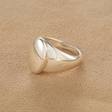 925 Sterling Silver High-Polish Sculptural Oval Signet Ring - floysun