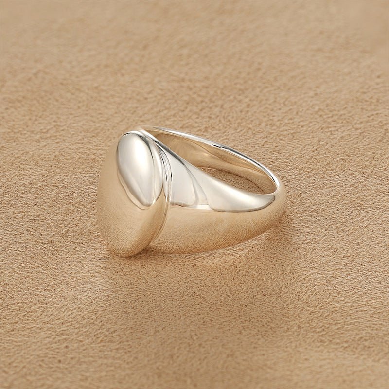 925 Sterling Silver High-Polish Sculptural Oval Signet Ring - floysun