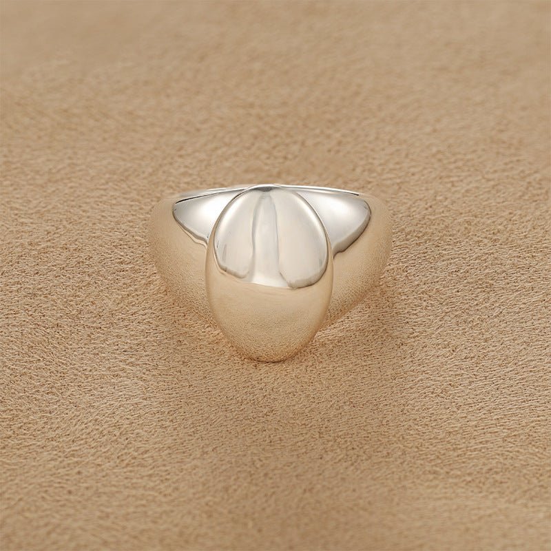 925 Sterling Silver High-Polish Sculptural Oval Signet Ring - floysun