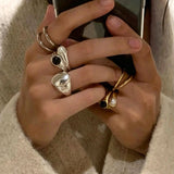 925 Sterling Silver High-Polish Sculptural Oval Signet Ring - floysun