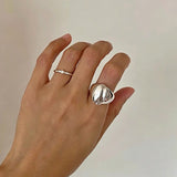 925 Sterling Silver High-Polish Sculptural Oval Signet Ring - floysun