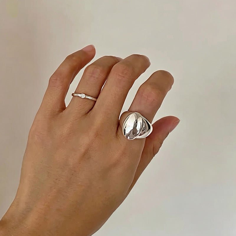 925 Sterling Silver High-Polish Sculptural Oval Signet Ring - floysun