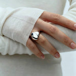 925 Sterling Silver High-Polish Sculptural Oval Signet Ring - floysun
