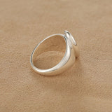 925 Sterling Silver High-Polish Sculptural Oval Signet Ring - floysun