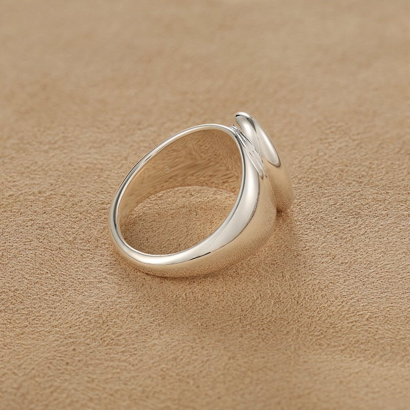 925 Sterling Silver High-Polish Sculptural Oval Signet Ring - floysun