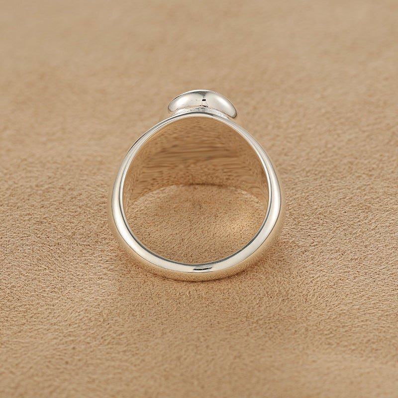 925 Sterling Silver High-Polish Sculptural Oval Signet Ring - floysun