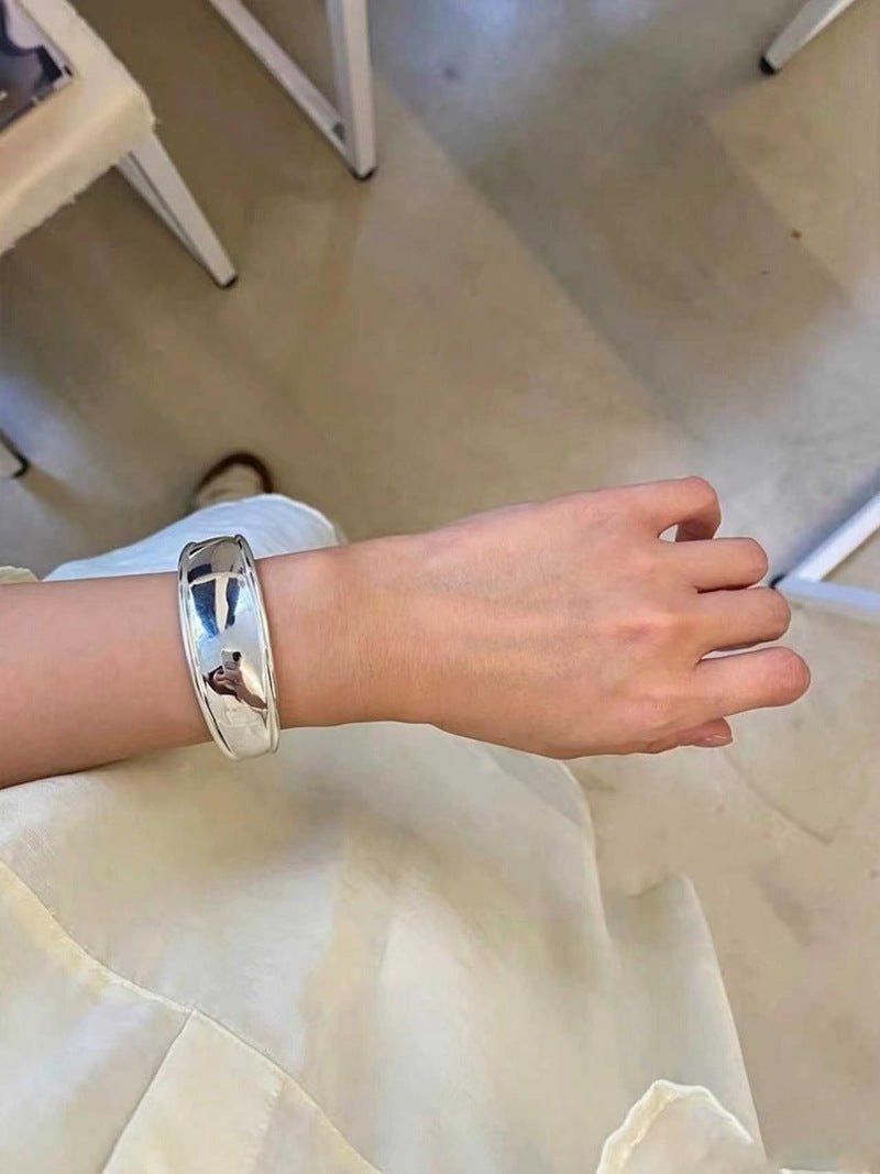 925 Sterling Silver High-Polish Sculptural Wide Cuff Bracelet - floysun