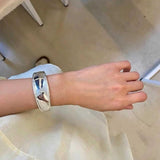 925 Sterling Silver High-Polish Sculptural Wide Cuff Bracelet - floysun