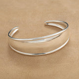 925 Sterling Silver High-Polish Sculptural Wide Cuff Bracelet - floysun