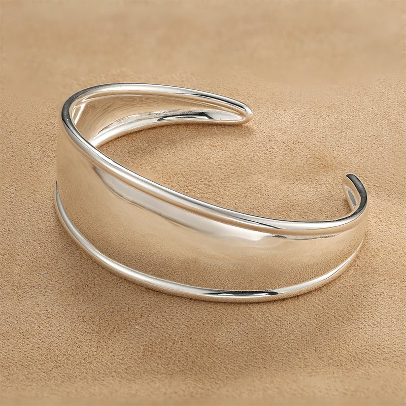 925 Sterling Silver High-Polish Sculptural Wide Cuff Bracelet - floysun