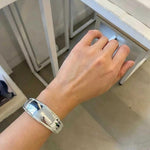 925 Sterling Silver High-Polish Sculptural Wide Cuff Bracelet - floysun