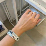 925 Sterling Silver High-Polish Sculptural Wide Cuff Bracelet - floysun