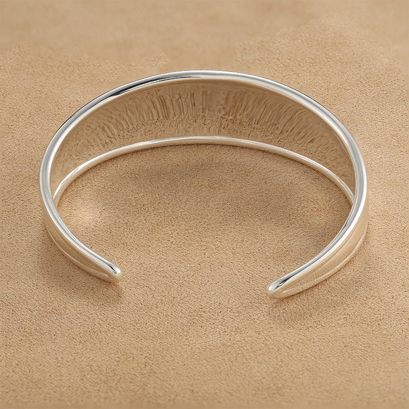 925 Sterling Silver High-Polish Sculptural Wide Cuff Bracelet - floysun