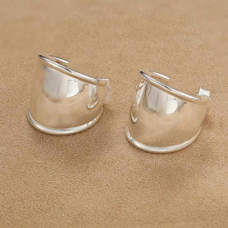 925 Sterling Silver High-Polish Sculptural Wide Hoop Earrings - floysun
