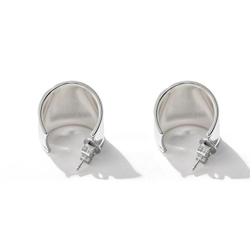 925 Sterling Silver High-Polish Sculptural Wide Hoop Earrings - floysun