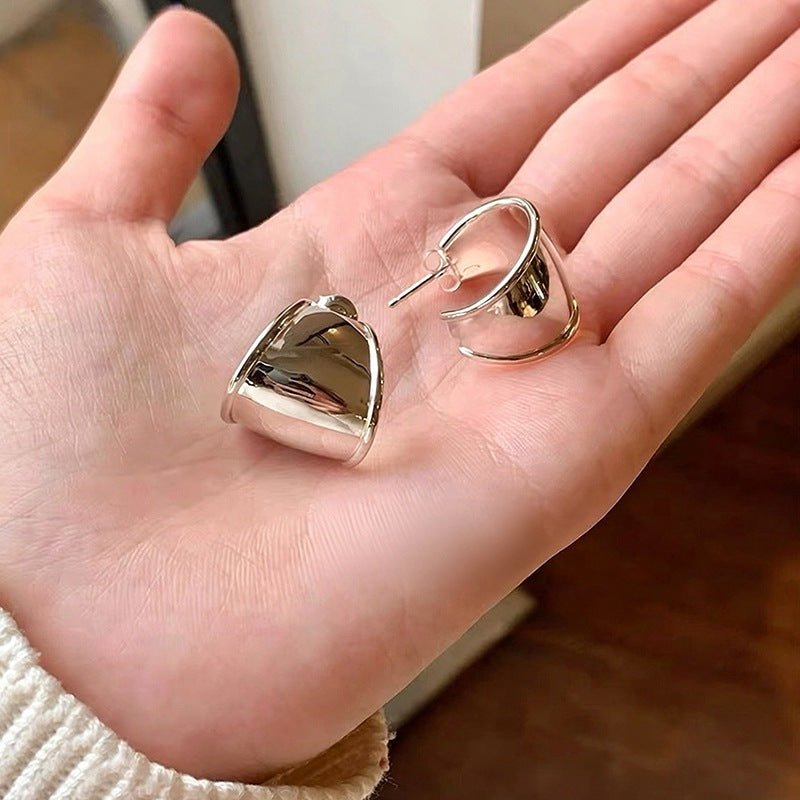 925 Sterling Silver High-Polish Sculptural Wide Hoop Earrings - floysun