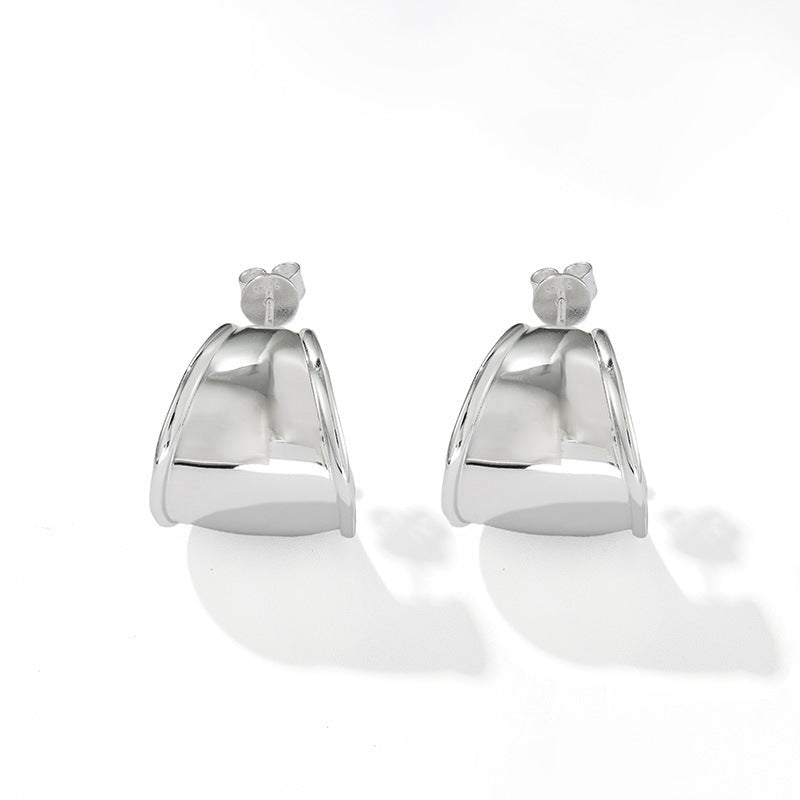 925 Sterling Silver High-Polish Sculptural Wide Hoop Earrings - floysun