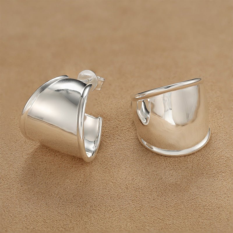 925 Sterling Silver High-Polish Sculptural Wide Hoop Earrings - floysun