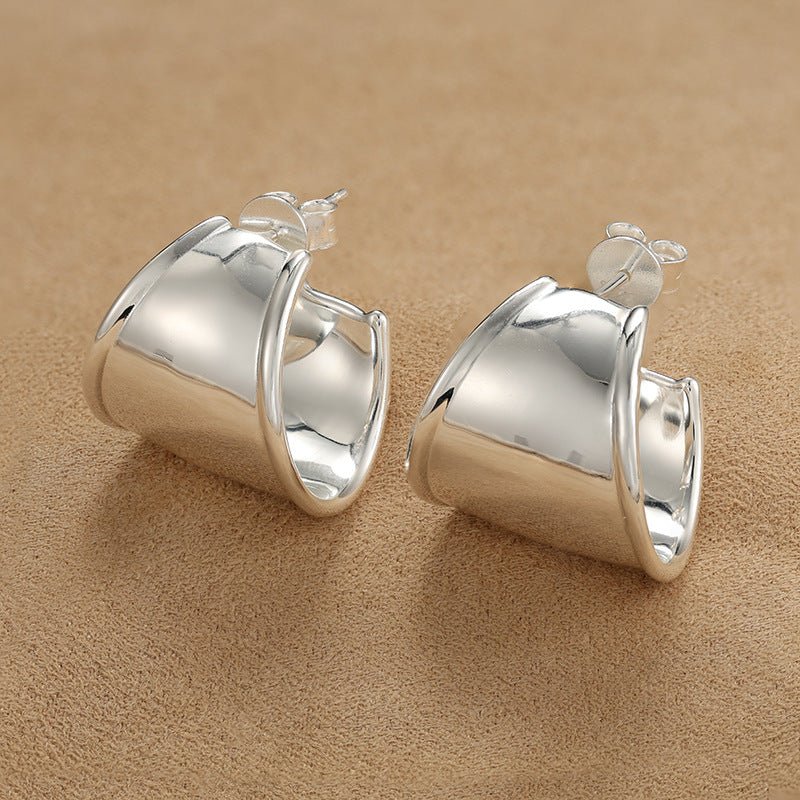 925 Sterling Silver High-Polish Sculptural Wide Hoop Earrings - floysun
