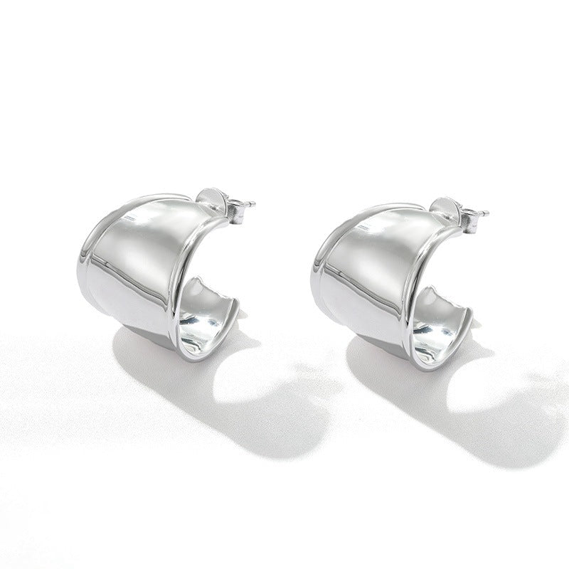 925 Sterling Silver High-Polish Sculptural Wide Hoop Earrings - floysun