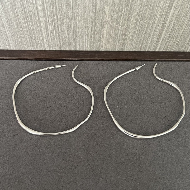 925 Sterling Silver Irregular Simple Large Hoop Earrings - floysun