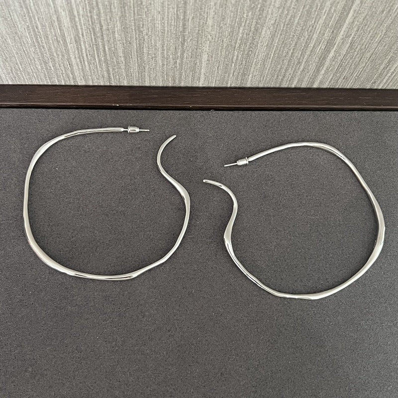 925 Sterling Silver Irregular Simple Large Hoop Earrings - floysun
