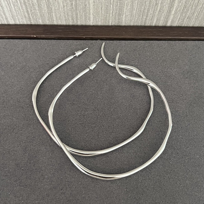 925 Sterling Silver Irregular Simple Large Hoop Earrings - floysun