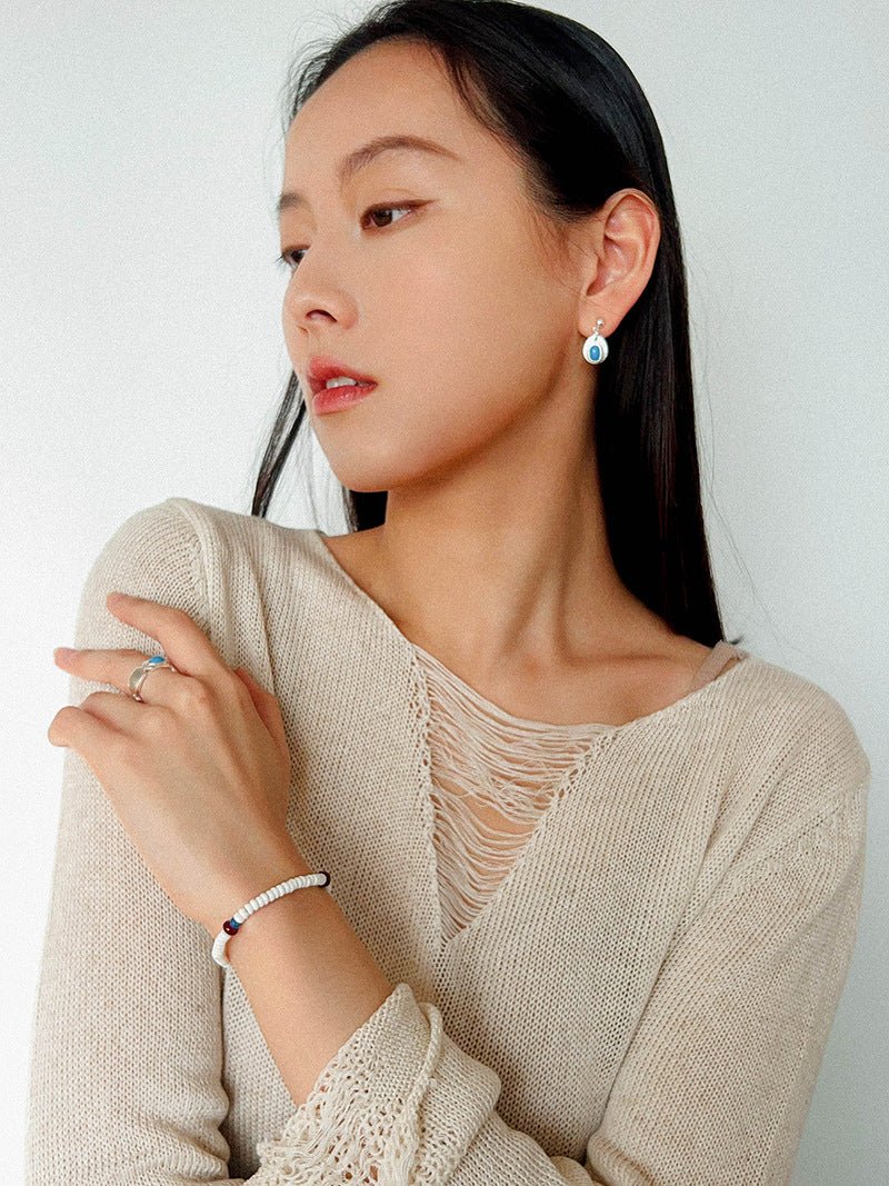 925 Sterling Silver Oval Turquoise Earrings - floysun