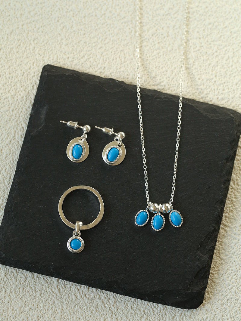 925 Sterling Silver Oval Turquoise Earrings - floysun