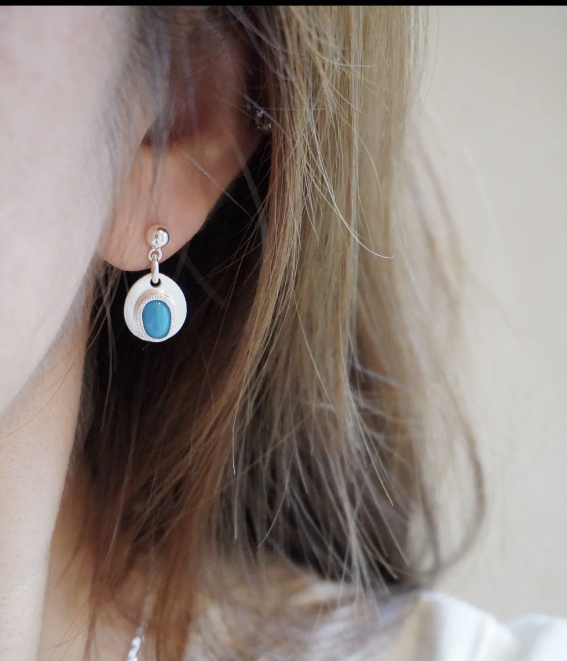 925 Sterling Silver Oval Turquoise Earrings - floysun