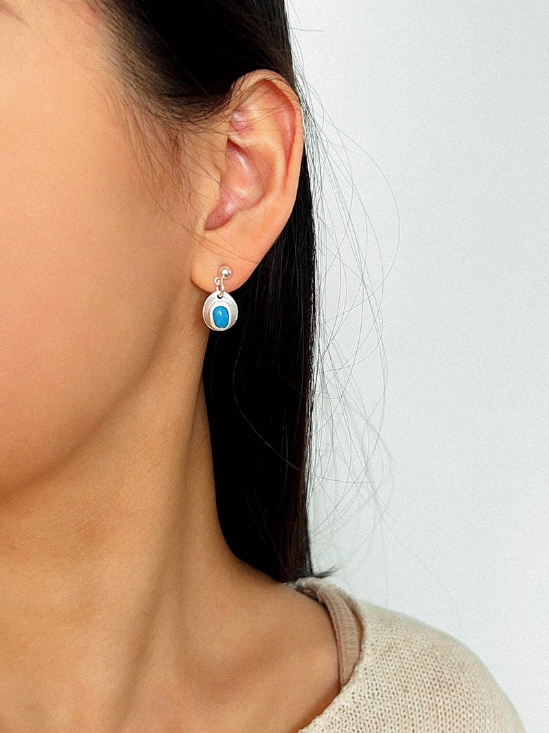 925 Sterling Silver Oval Turquoise Earrings - floysun