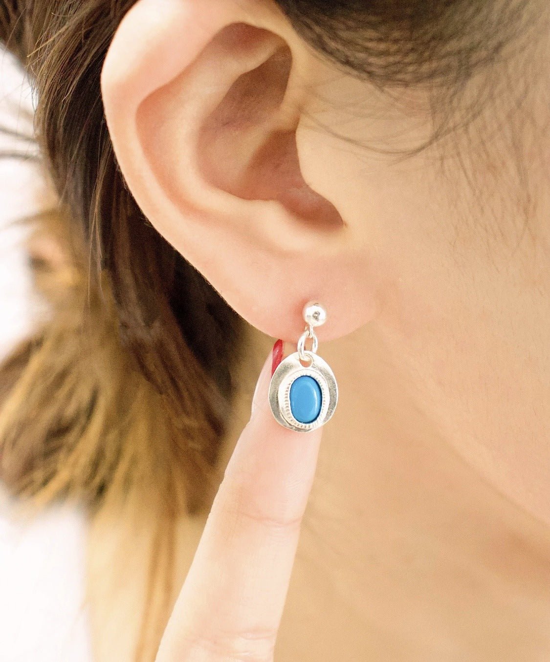 925 Sterling Silver Oval Turquoise Earrings - floysun