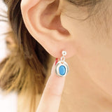 925 Sterling Silver Oval Turquoise Earrings - floysun