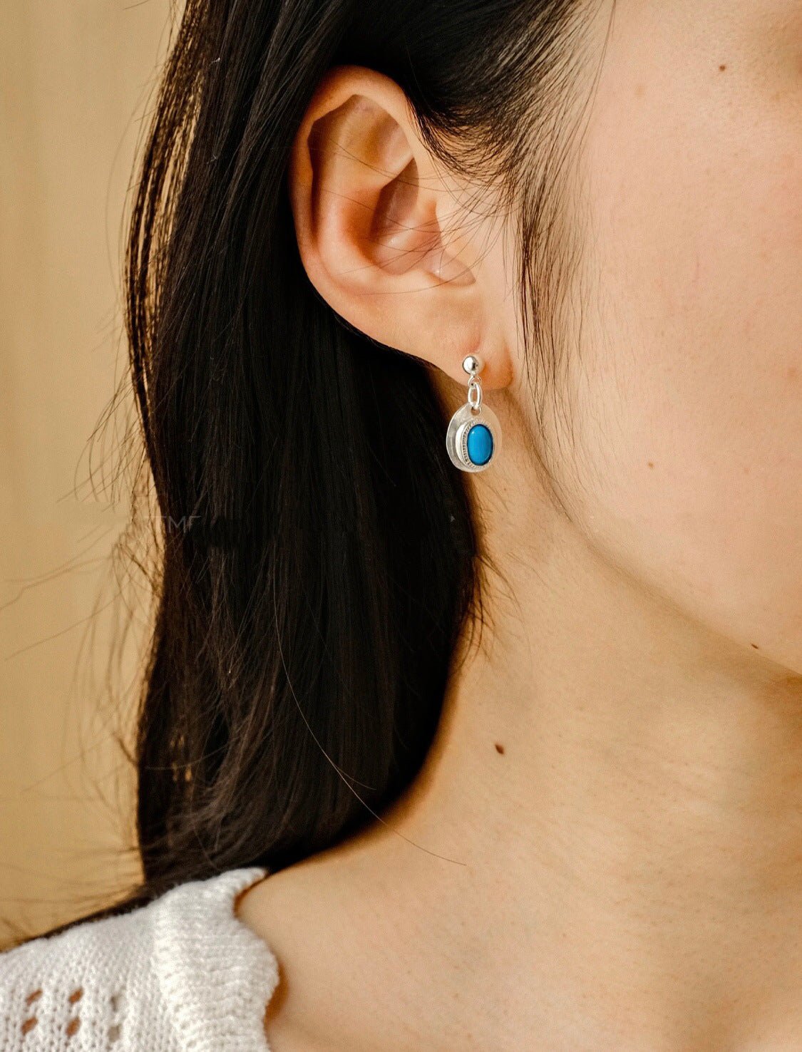 925 Sterling Silver Oval Turquoise Earrings - floysun