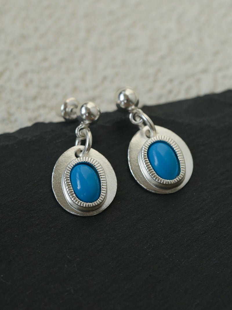925 Sterling Silver Oval Turquoise Earrings - floysun